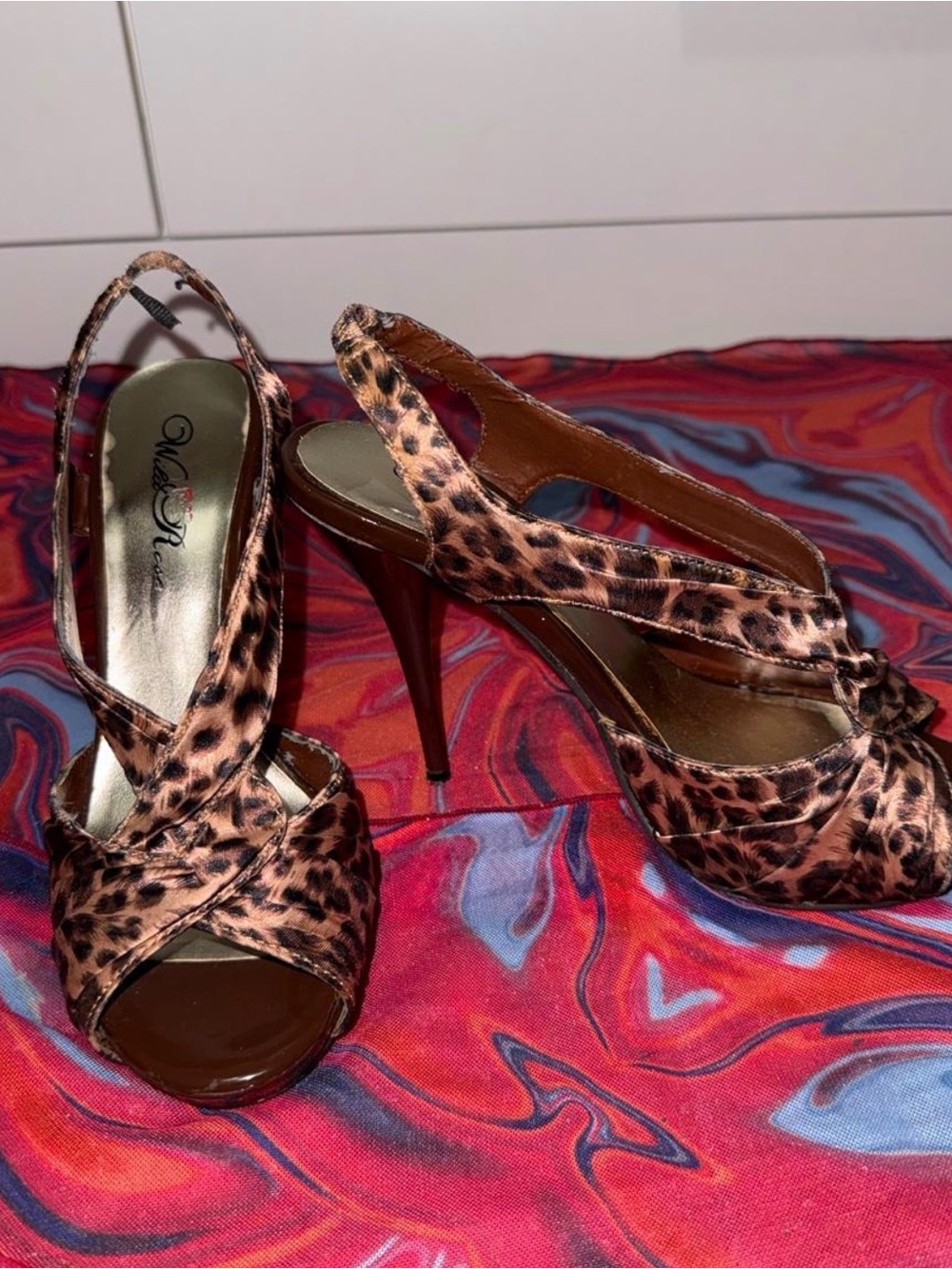 Vintage Wild Rose Leopard Print Criss Cross Platform Slingback Heels Y2K 🐆👠